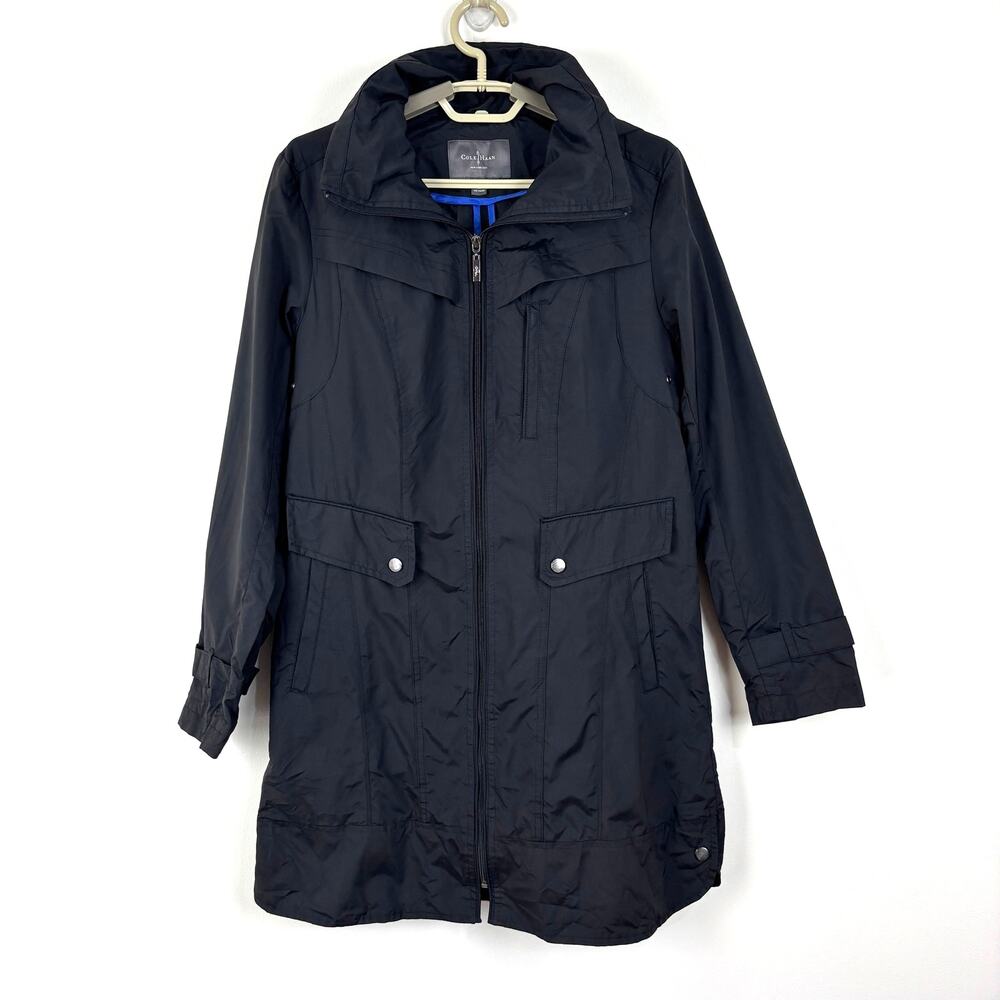 Cole Haan Packable Rain Coat Hooded Pockets Black Small
